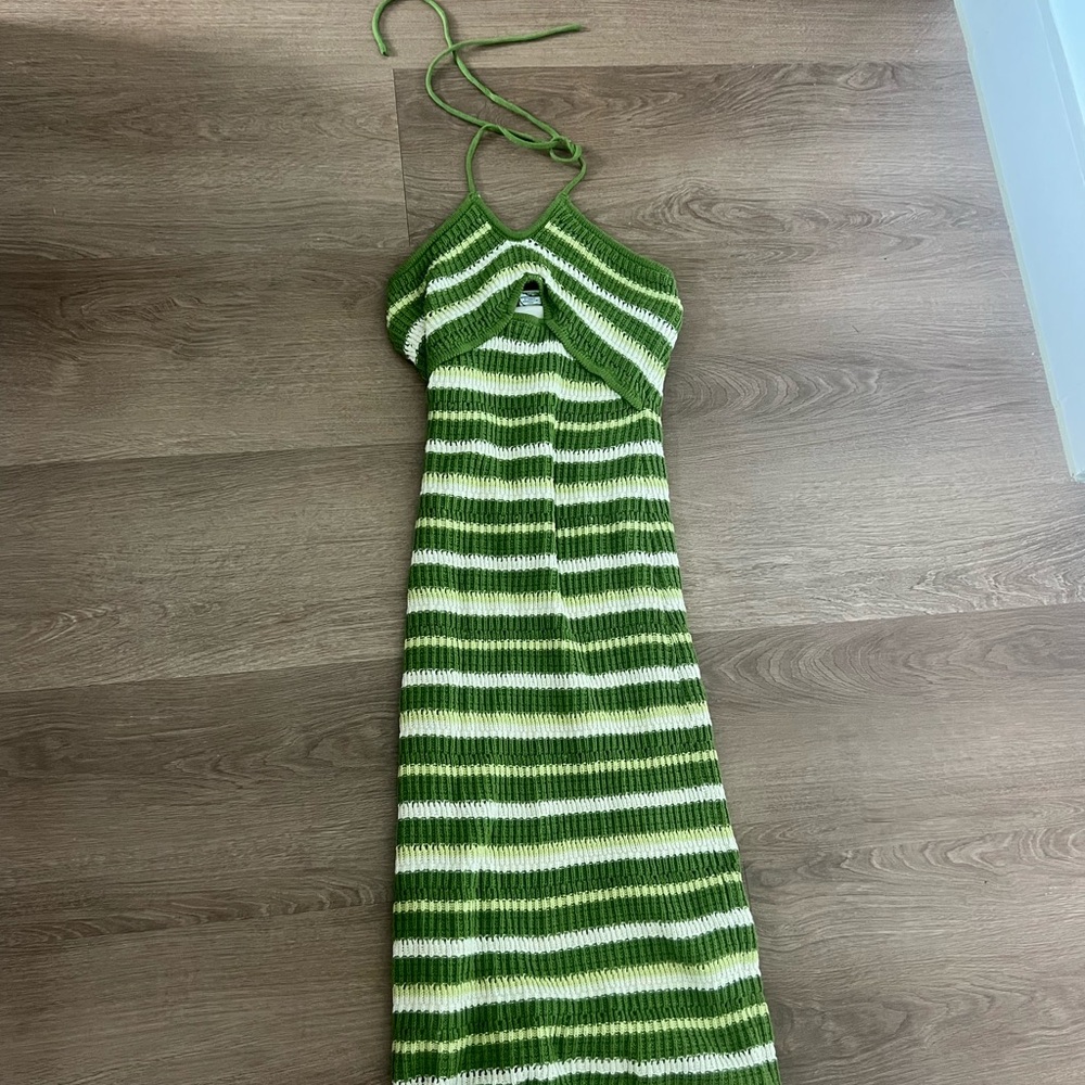T.J.Maxx Green and White Striped Backless Dress